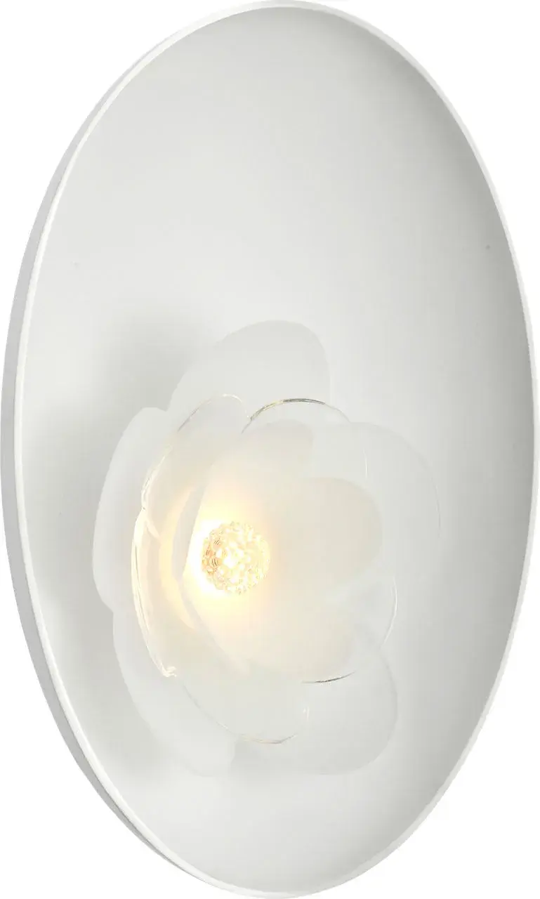 Petaluma 13" Reflector Sconce in Matte White with Etched and Clear Glass Flower - Image 1