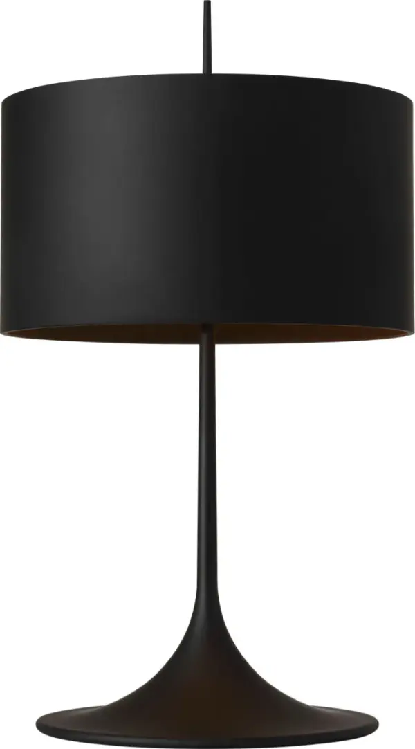 The Spinet table lamp features a distinctive trumpet-shaped base in matte black finish, creating a bold modern statement. At 26" tall, it provides ideal task and ambient lighting for living spaces and bedrooms. - alternate view