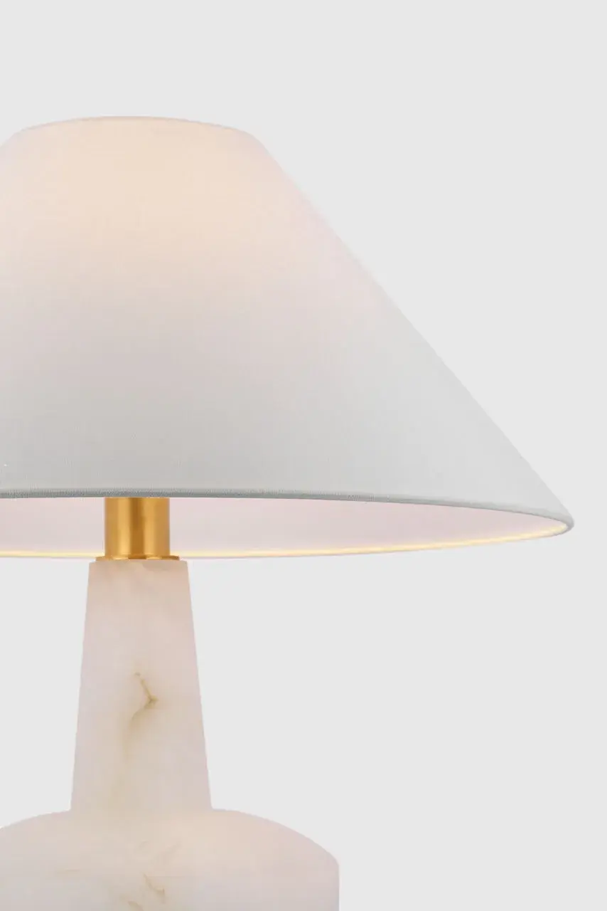 Paros 31" Table Lamp in Alabaster with Linen Drum Shade - Image 2