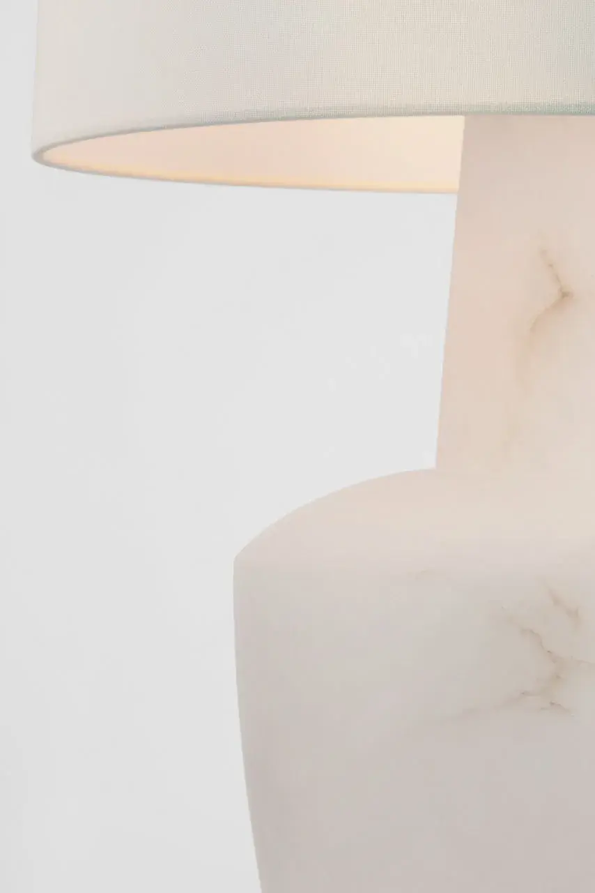 Paros 31" Table Lamp in Alabaster with Linen Drum Shade - Image 3