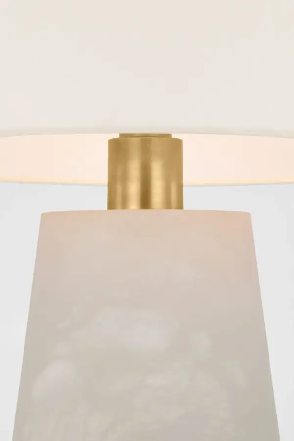 The Corfu 32" table lamp showcases the natural beauty of alabaster stone paired with a refined linen shade. Its substantial height and organic material create a sophisticated focal point for transitional and contemporary interiors. - alternate view