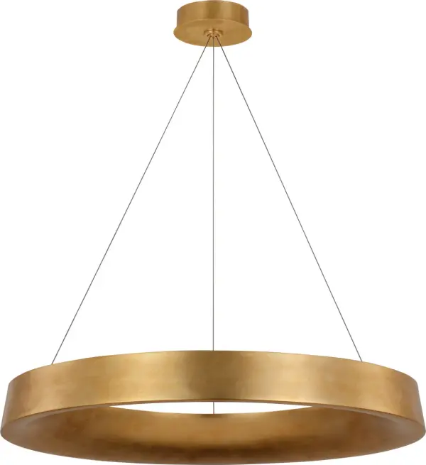 The Neptune Ring Chandelier delivers contemporary elegance with its 36-inch circular silhouette and uplight configuration. The gild finish adds warmth and sophistication, making it ideal for formal dining rooms and grand entryways.