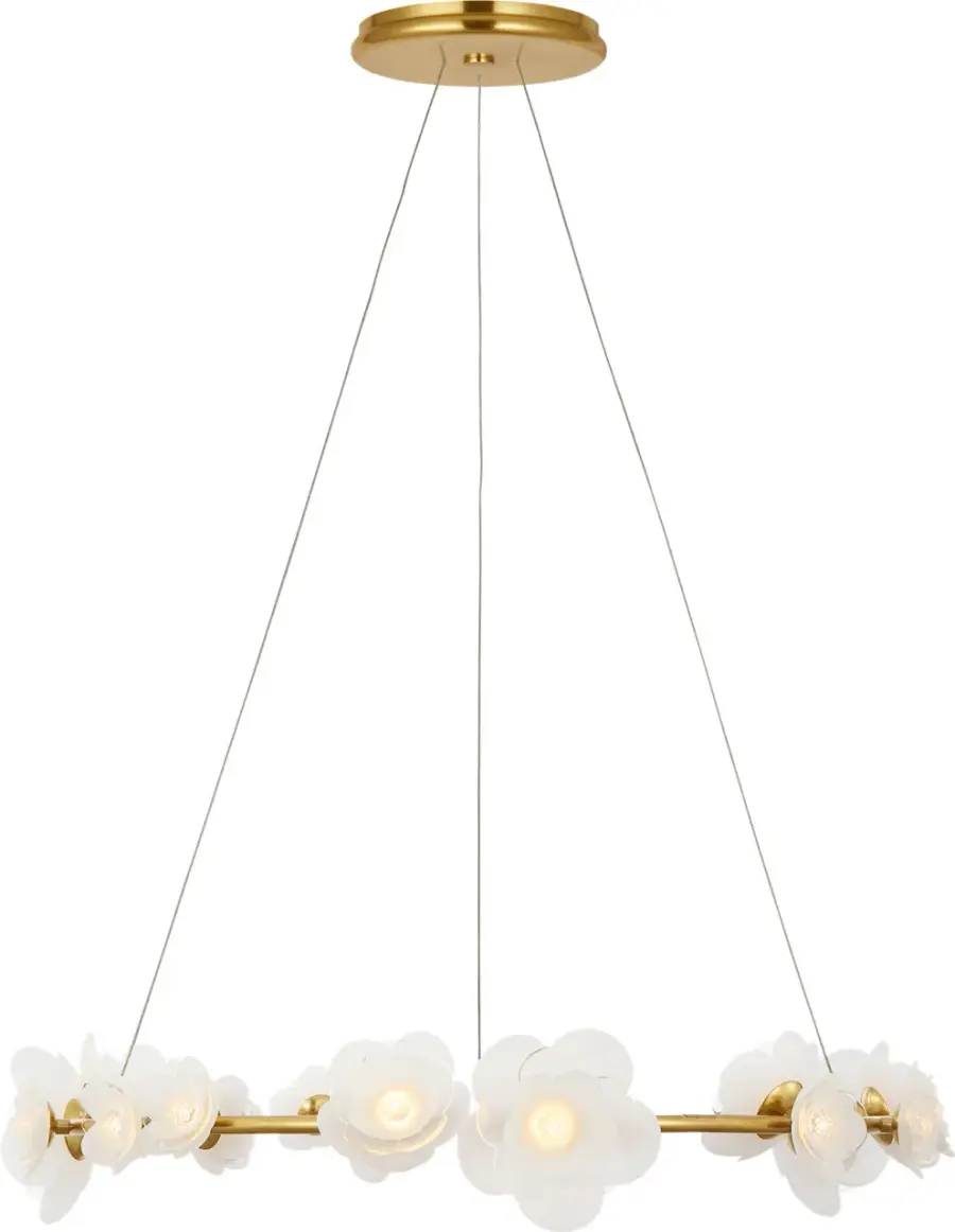 Petaluma 35" Ring Chandelier in Soft Lacquered Brass with Etched and Clear Glass Flowers - Image 2