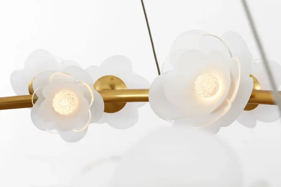 Petaluma 35" Ring Chandelier in Soft Lacquered Brass with Etched and Clear Glass Flowers - Image 4
