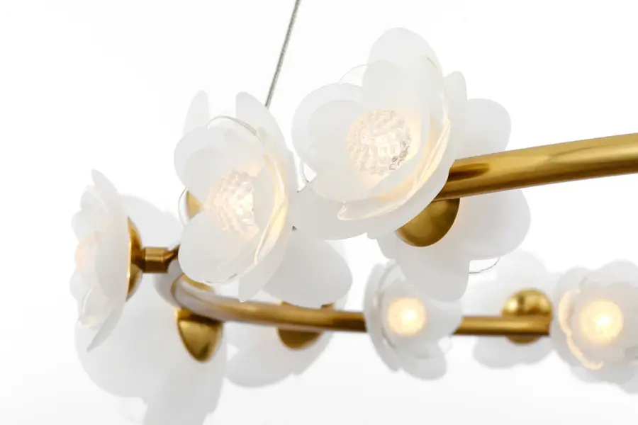 Petaluma 35" Ring Chandelier in Soft Lacquered Brass with Etched and Clear Glass Flowers - Image 5