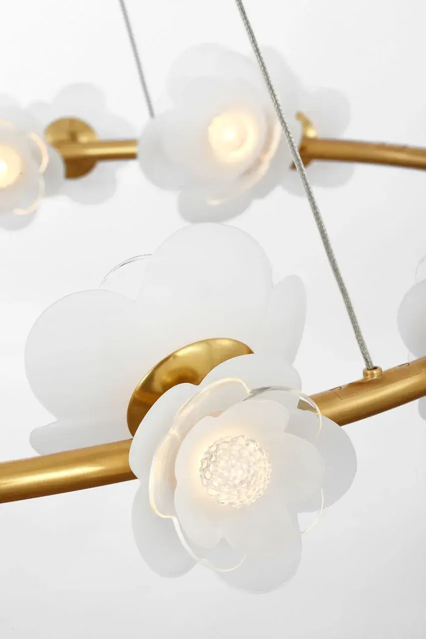 Petaluma 35" Ring Chandelier in Soft Lacquered Brass with Etched and Clear Glass Flowers - Image 6