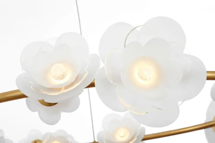 Petaluma 35" Ring Chandelier in Soft Lacquered Brass with Etched and Clear Glass Flowers - Image 7