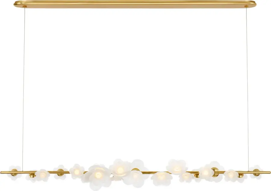 Petaluma 63" Linear Chandelier in Soft Lacquered Brass with Etched and Clear Glass Flowers - Image 2