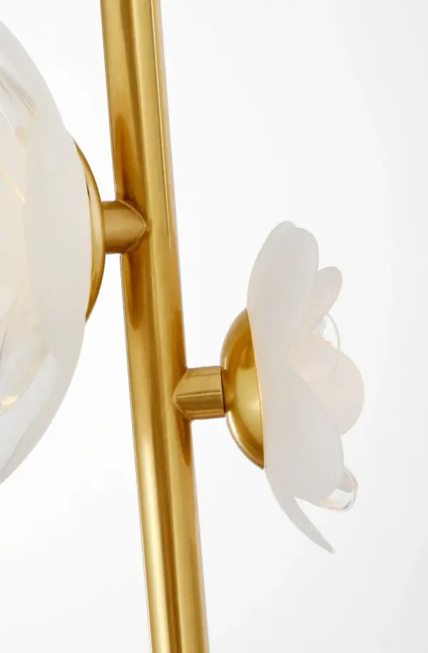 Petaluma 7" Vertical Pendant in Soft Lacquered Brass with Etched and Clear Glass Flowers - Image 4
