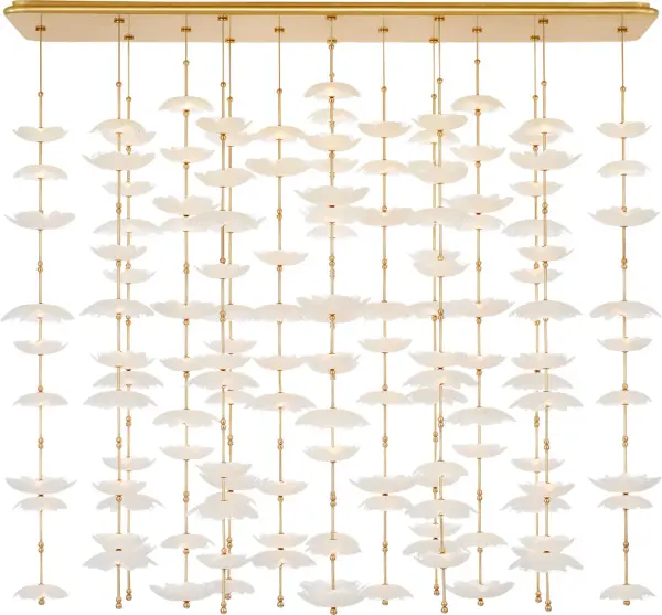Petaluma 60" Cascading Linear Chandelier in Soft Lacquered Brass with Etched and Clear Glass Flowers - alternate view