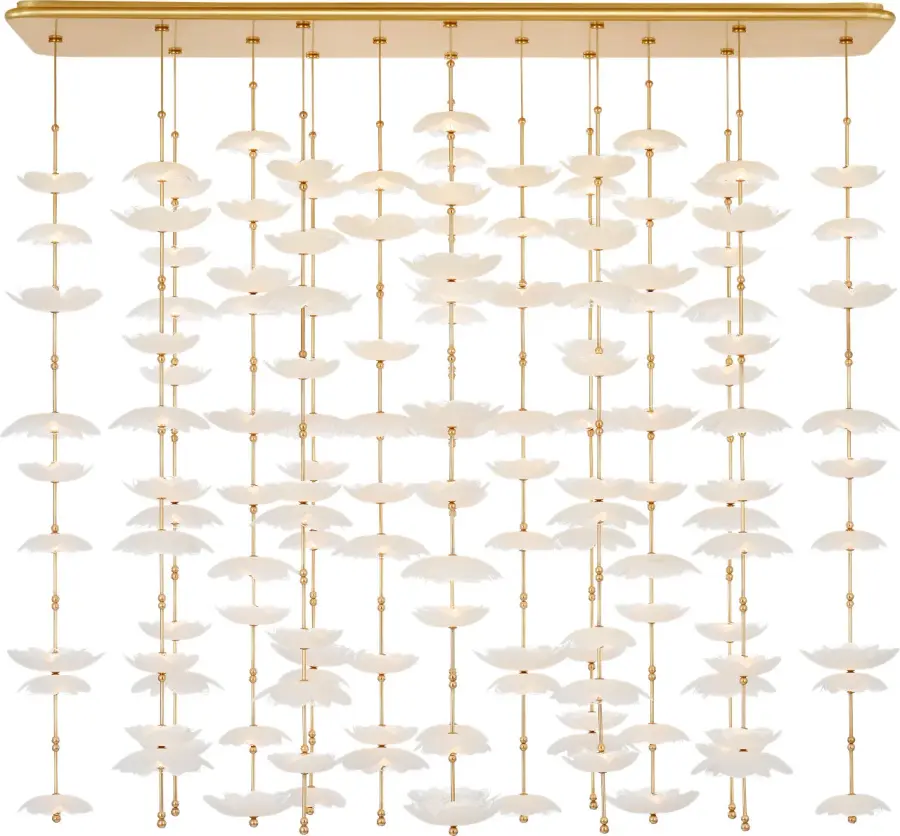 Petaluma 60" Cascading Linear Chandelier in Soft Lacquered Brass with Etched and Clear Glass Flowers - Image 2