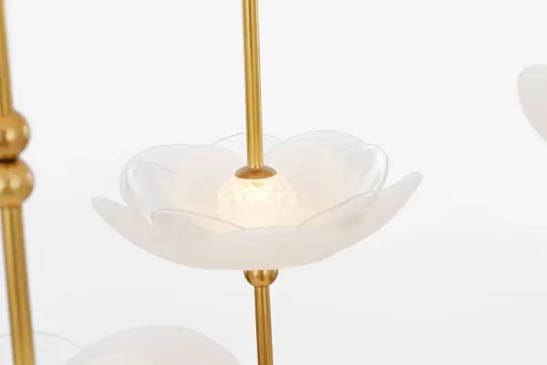 Petaluma 60" Cascading Linear Chandelier in Soft Lacquered Brass with Etched and Clear Glass Flowers - Image 7