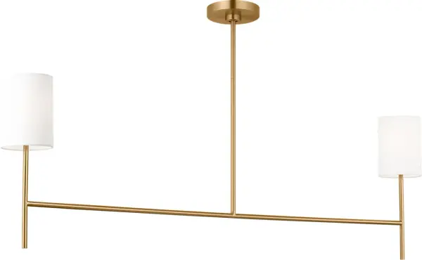 The Key Medium Linear Chandelier brings contemporary elegance with its burnished brass finish and clean linear form. Perfect for modern dining spaces and kitchen islands, offering versatile style that bridges contemporary and transitional aesthetics. - alternate view