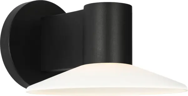 The Focal Small LED Sconce combines contemporary design with energy-efficient LED technology in a durable textured black finish. Perfect for modern outdoor spaces, this compact fixture delivers focused illumination. - alternate view