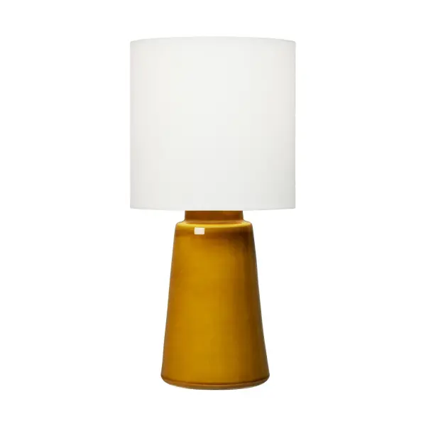 Barbara Barry's Vessel table lamp exemplifies modern simplicity with its well-proportioned ceramic form and earthy Oil Can finish. The white linen shade softens light beautifully, while the nature-inspired finish adds warmth and texture to any space.