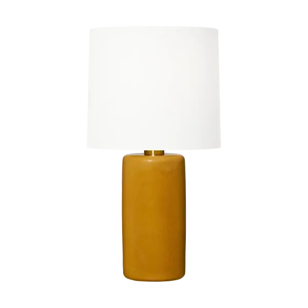 The Shanghai Table Lamp by Barbara Barry combines a sleek cylindrical ceramic base in sophisticated olive with a tailored linen drum shade. Its understated elegance and soft glow make it ideal for modern and transitional spaces.