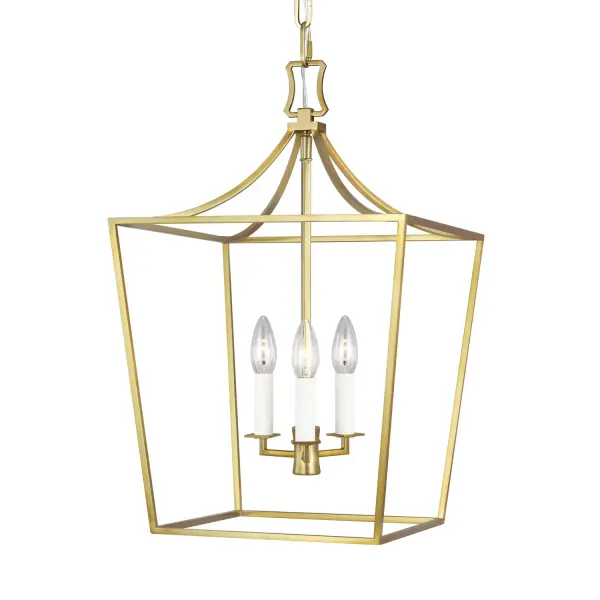 The Southold lantern by Chapman & Myers combines clean geometric lines with a thin frame for an airy, sophisticated look. The tight candelabra hub creates visual interest while the burnished brass finish adds warmth to any space.