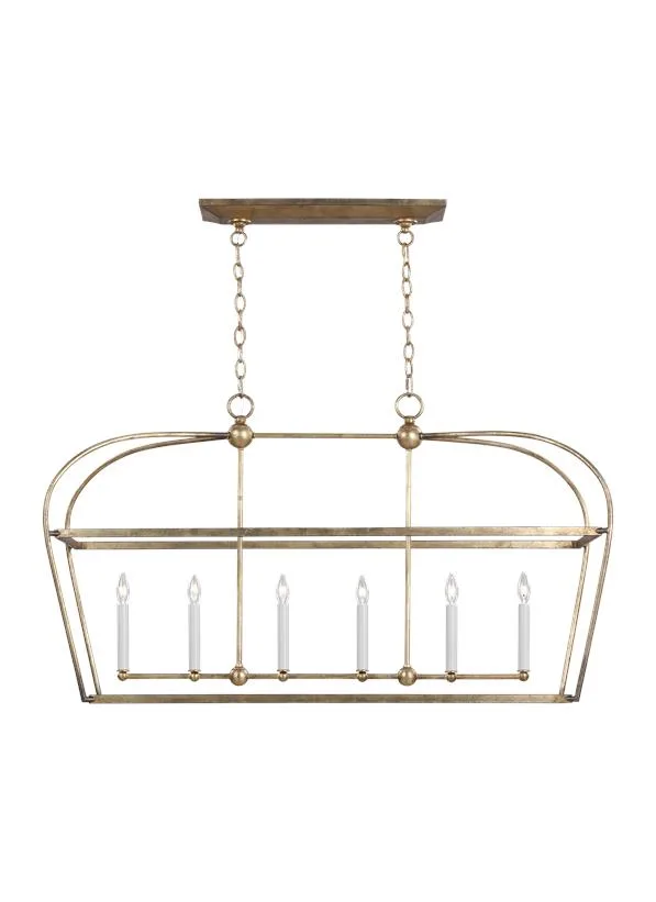 Stonington Six Light Linear Chandelier in Antique Gild