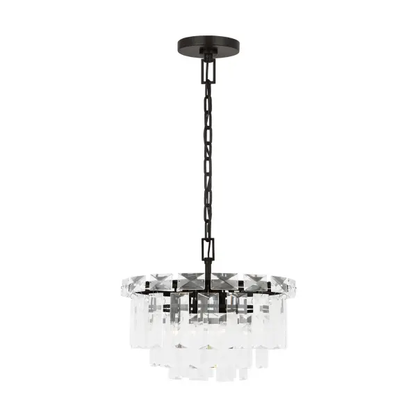 The Arden chandelier brings 1920s Parisian sophistication to smaller spaces with its architectural tiered design and textured glass panels. At just 16 inches wide, it delivers Art Deco drama without overwhelming intimate dining areas or entryways.
