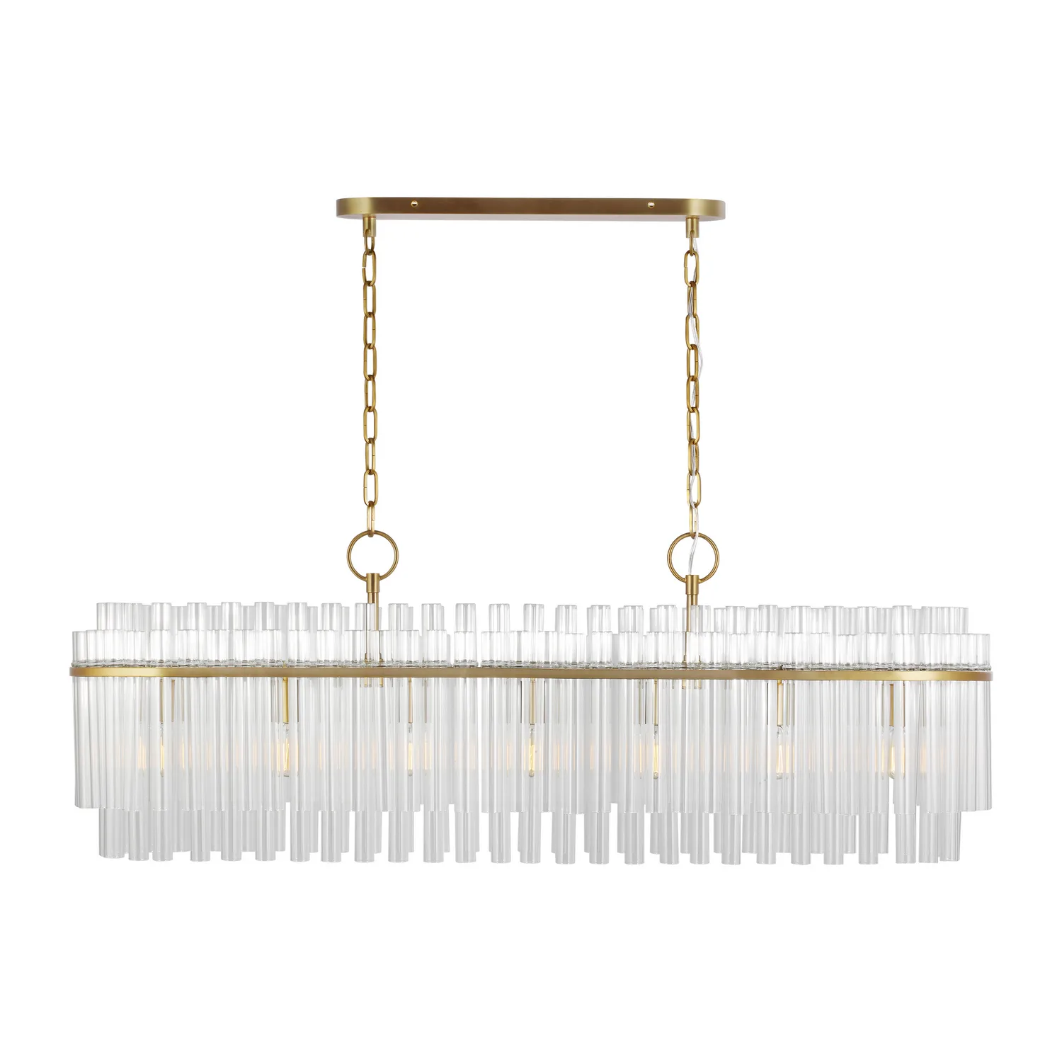 Beckett Seven Light Linear Chandelier in Burnished Brass