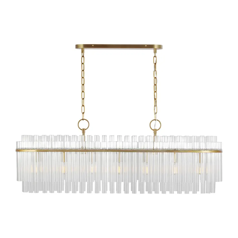 Beckett Seven Light Linear Chandelier in Burnished Brass