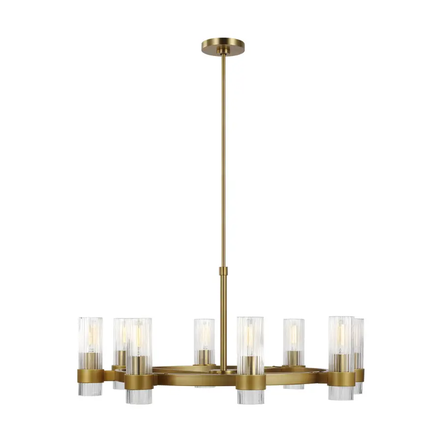 Geneva Eight Light Chandelier in Burnished Brass