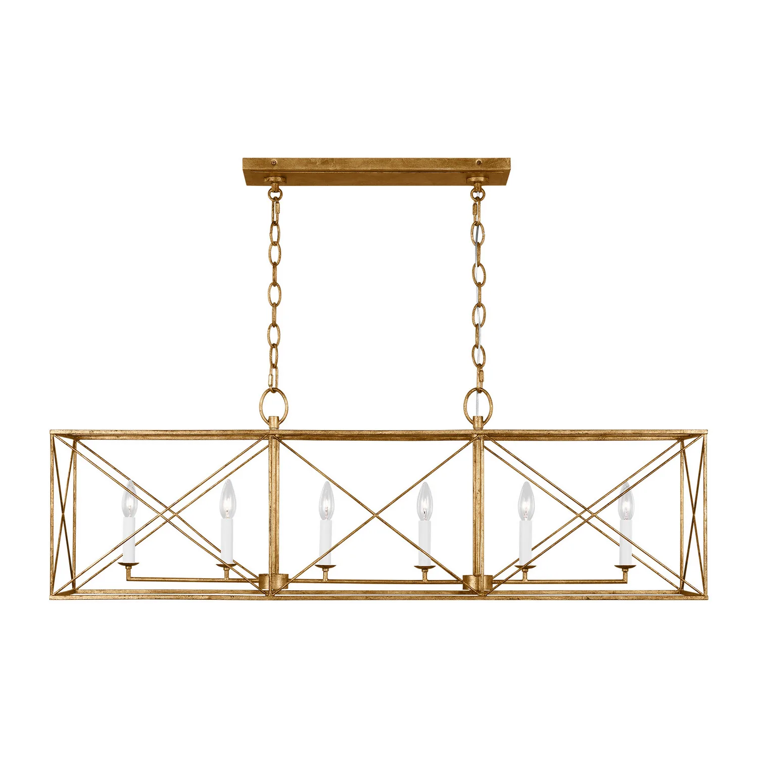 Beatrix Six Light Linear Chandelier in Antique Gild