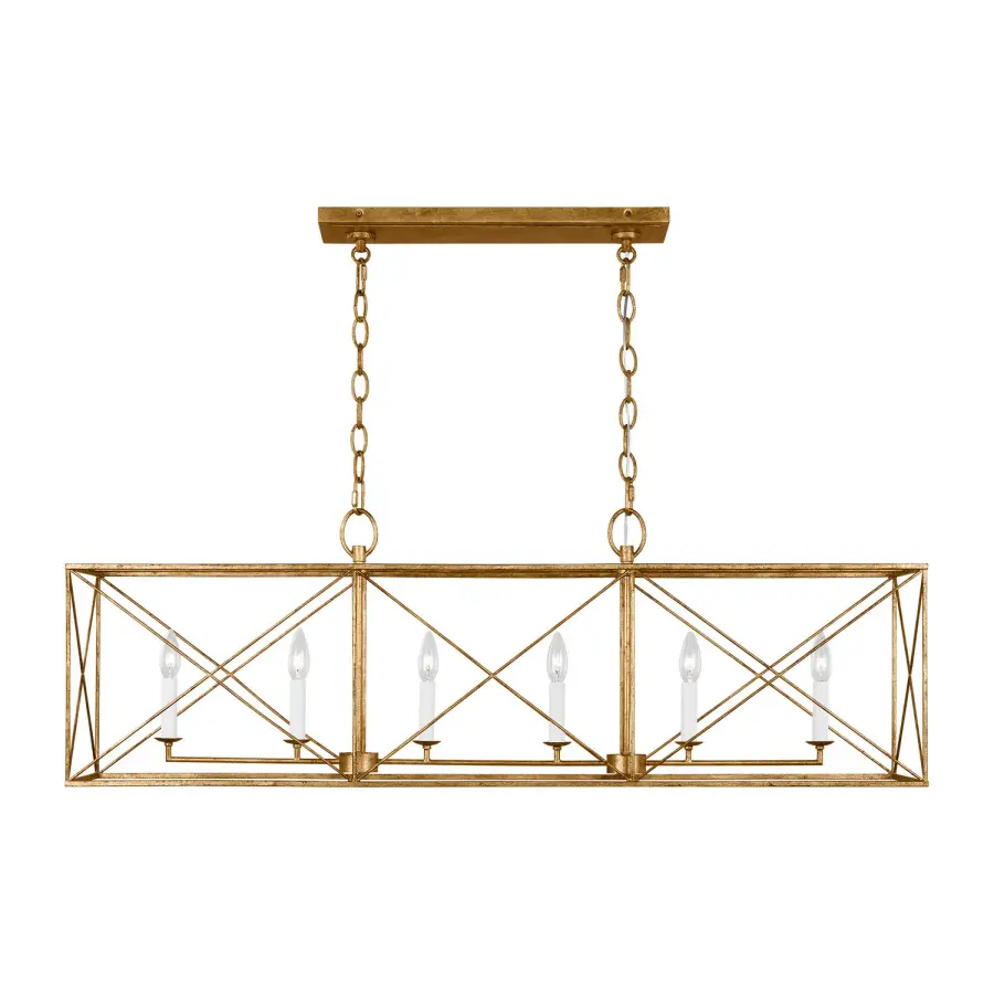 Beatrix Six Light Linear Chandelier in Antique Gild