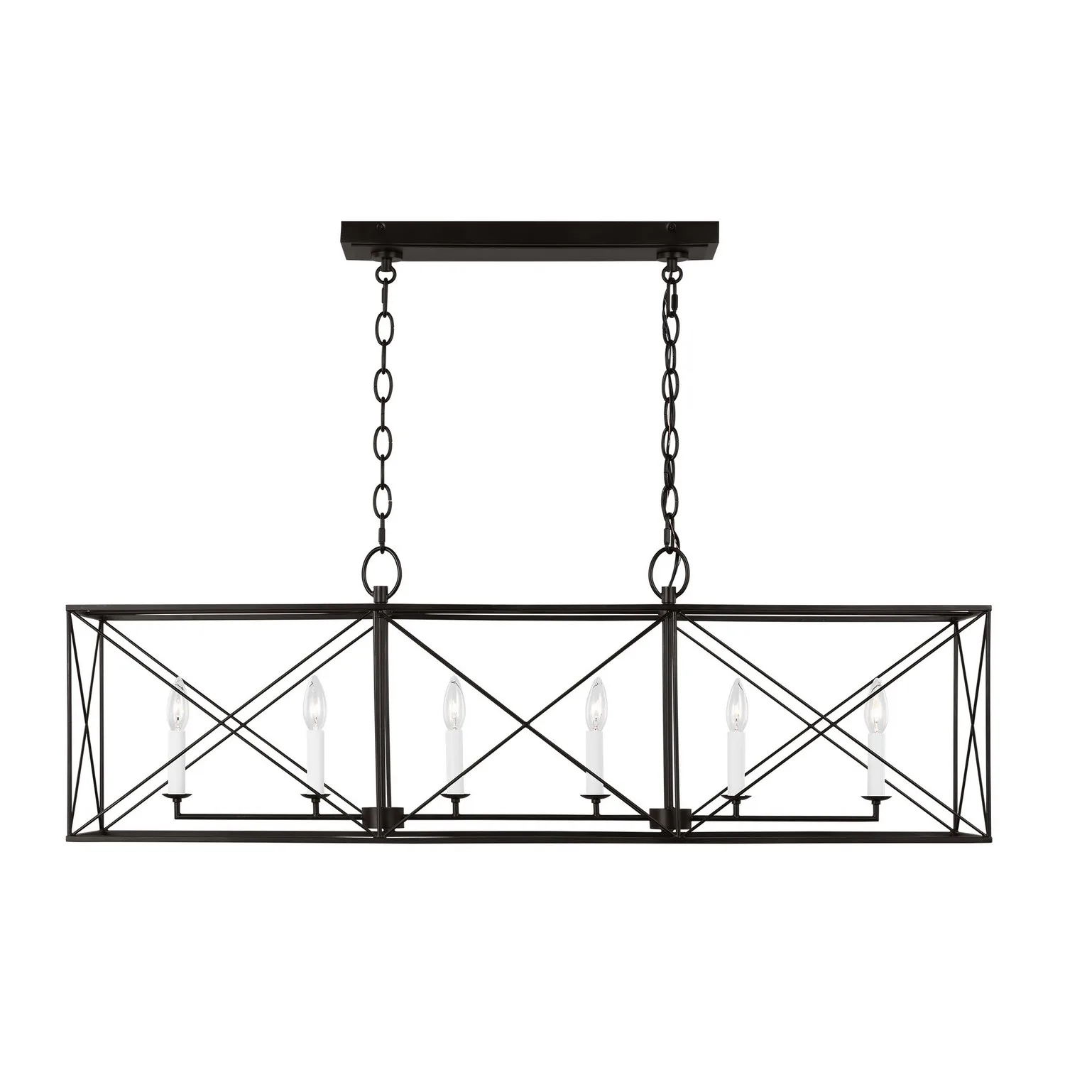 Beatrix Six Light Linear Chandelier in Aged Iron