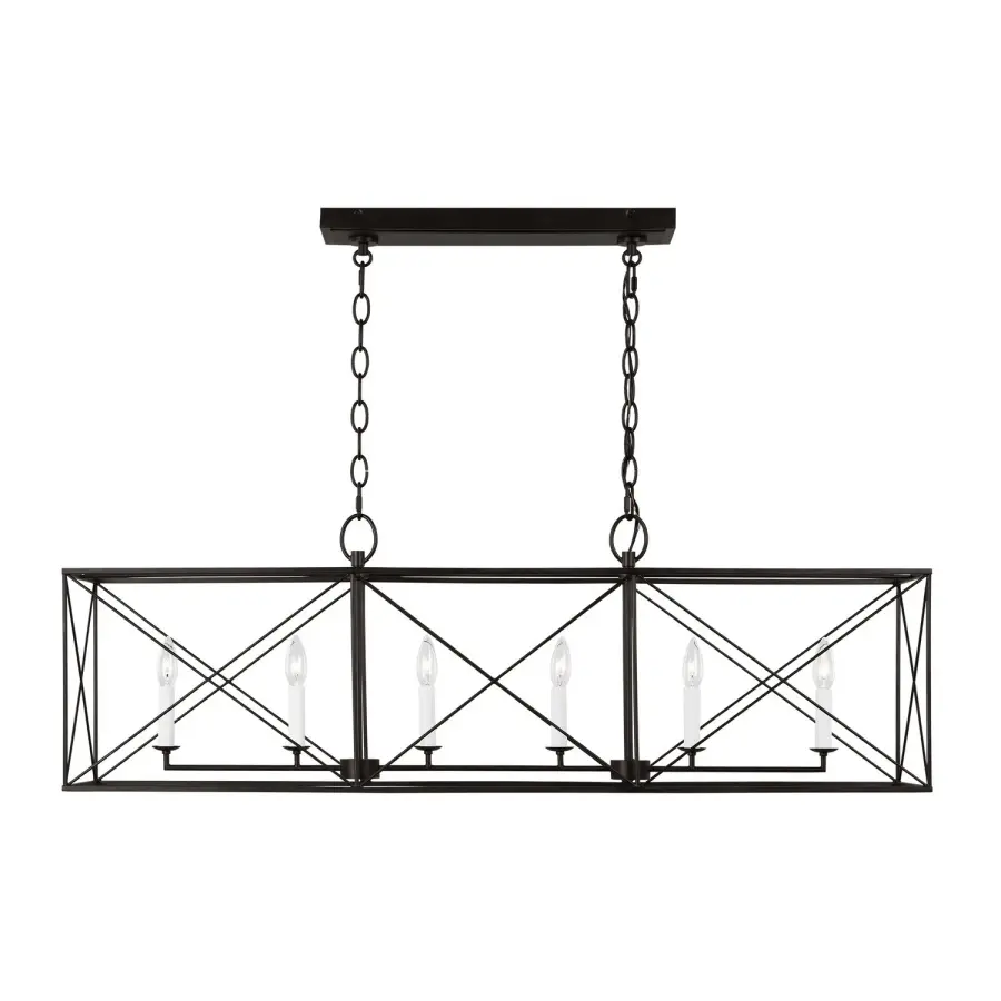 Beatrix Six Light Linear Chandelier in Aged Iron