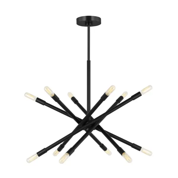The Eastyn chandelier brings vintage Italian-inspired elegance with its distinctive sputnik silhouette. Each of the 12 arms can be adjusted to create custom configurations, making it adaptable to your space. The geometric design and midnight black finish deliver timeless mid-century appeal.