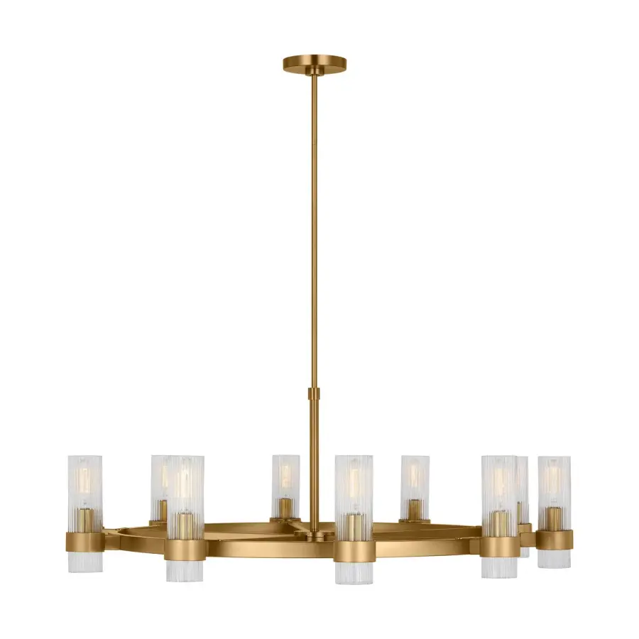 Geneva Eight Light Chandelier in Burnished Brass