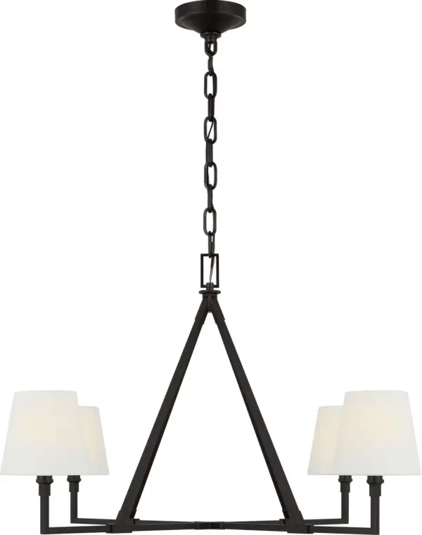 The Perth Extra Large Chandelier combines contemporary geometric lines with softening linen shades to create a statement piece that balances modern edge with timeless elegance. Perfect for large dining rooms and entryways.