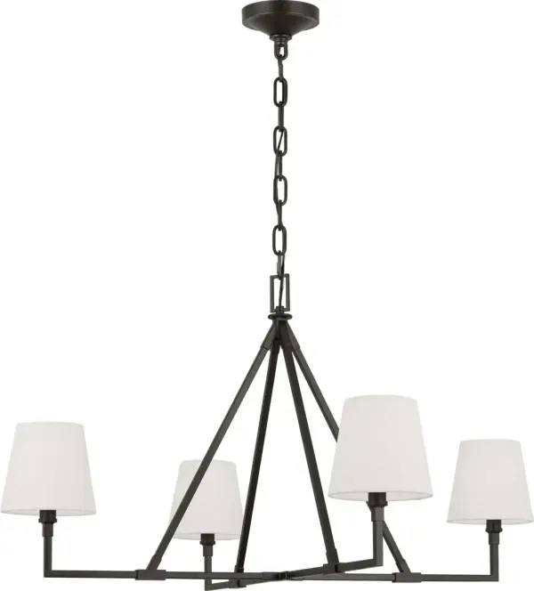 The Perth Extra Large Chandelier combines contemporary geometric lines with softening linen shades to create a statement piece that balances modern edge with timeless elegance. Perfect for large dining rooms and entryways. - alternate view