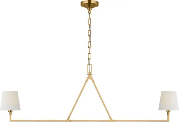The Perth Large Linear Chandelier combines angular sophistication with soft linen shades, creating a perfect balance of structure and warmth. Its damp-rated design makes it exceptionally versatile for both indoor and covered outdoor spaces. - alternate view