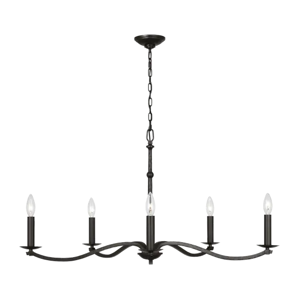 The Wellen Large Chandelier by Chapman & Myers showcases traditional blacksmith artistry through gracefully curved square iron tube arms. Its classic candelabra silhouette with intricate detailing brings sophisticated warmth to both traditional and transitional spaces.