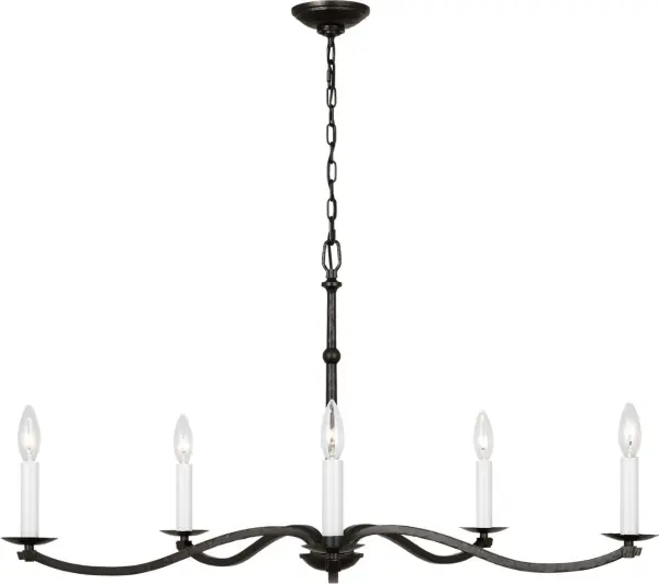 The Wellen Large Chandelier by Chapman & Myers showcases traditional blacksmith artistry through gracefully curved square iron tube arms. Its classic candelabra silhouette with intricate detailing brings sophisticated warmth to both traditional and transitional spaces. - alternate view