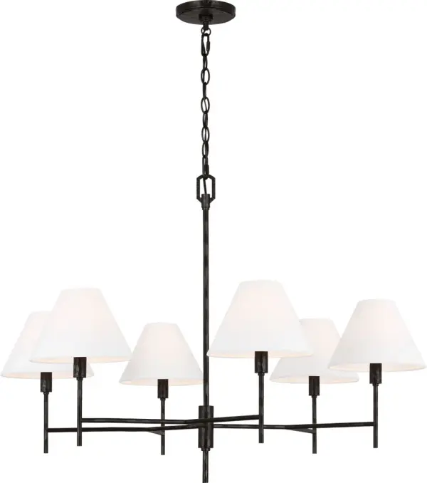 The Ridgewood Large Chandelier by Chapman & Meyers transforms vintage star sculpture inspiration into a stunning focal point. Hand-forged texture and aged iron finish deliver artisanal character that bridges traditional and industrial aesthetics. - alternate view