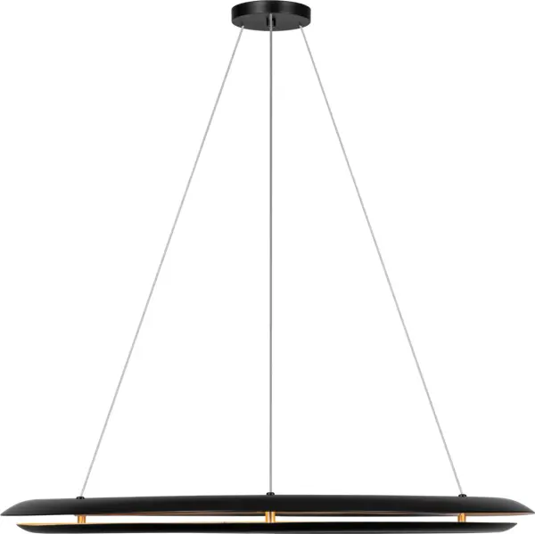The Cielo Large Chandelier delivers sophisticated modern lighting with its convex ring profile and concealed LED source. The gilded interior reflects light upward for a soft halo effect, while delicate steel cables create an elegant floating appearance. - alternate view