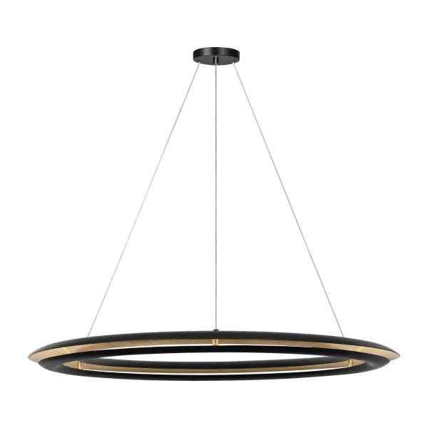 The Cielo Extra Large Chandelier by Chapman & Myers delivers architectural drama with its convex ring profile and upward-shining LED design. The gilded interior reflects soft, ambient light while the Midnight Black exterior adds bold contrast.