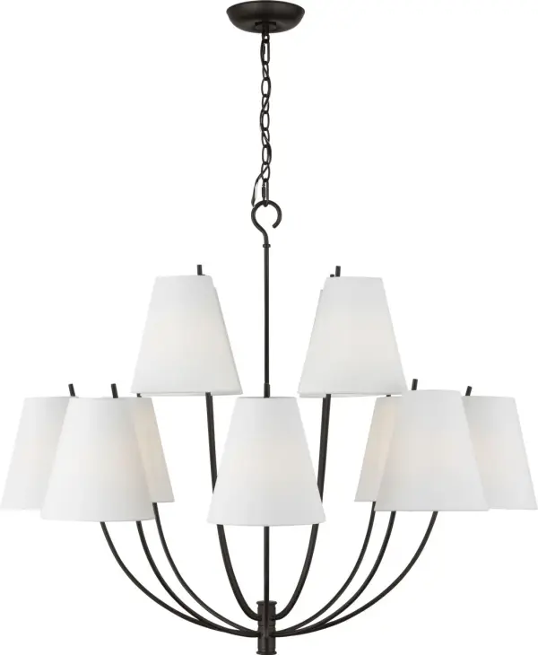 The Marina 40" Chandelier transforms maritime inspiration into refined lighting art. Its boat hull-inspired frame and distinctive two-tiered arms create commanding visual impact perfect for grand spaces.