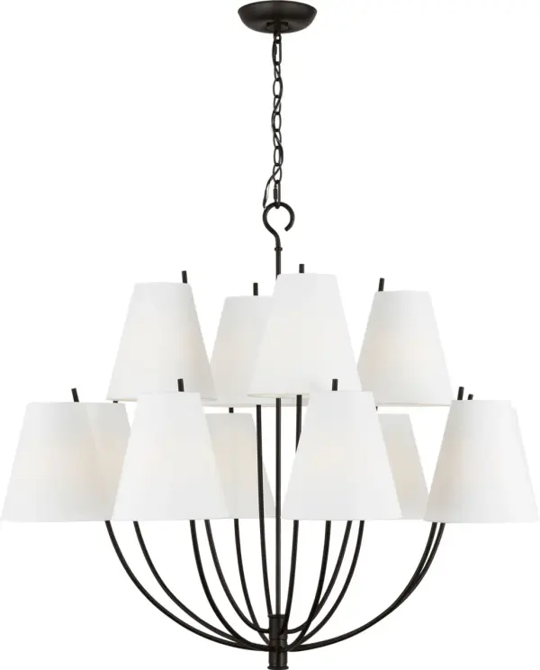 The Marina 40" Chandelier transforms maritime inspiration into refined lighting art. Its boat hull-inspired frame and distinctive two-tiered arms create commanding visual impact perfect for grand spaces. - alternate view
