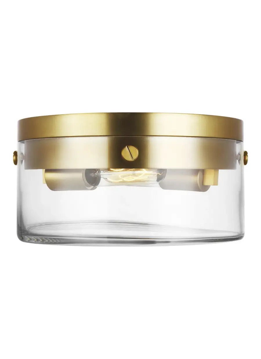 Garrett Two Light Flush Mount in Burnished Brass