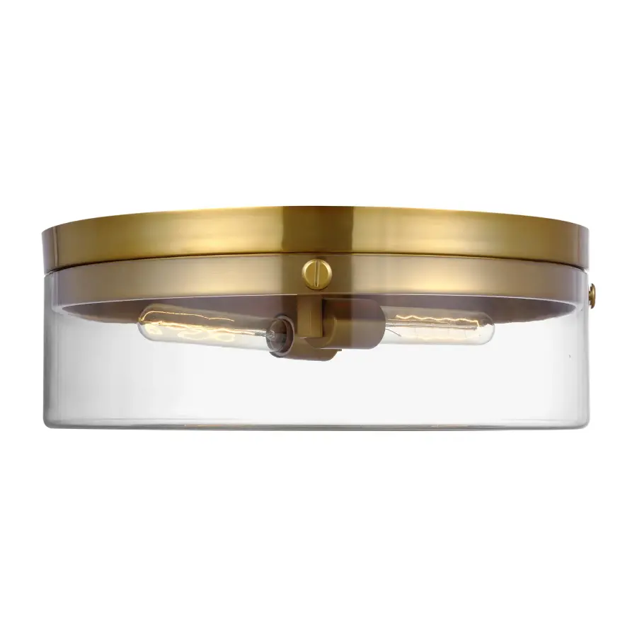 Garrett Two Light Flush Mount in Burnished Brass