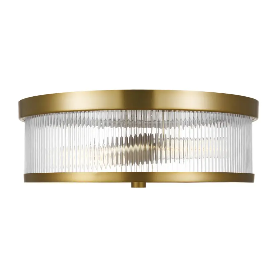 Geneva Two Light Flush Mount in Burnished Brass