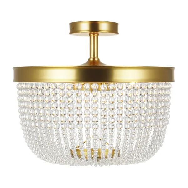 The Summerhill semi-flush mount combines architectural molding with graduated crystal beads for sophisticated sparkle. Its compact 16-inch profile and burnished brass finish make it ideal for traditional and transitional spaces with lower ceilings.