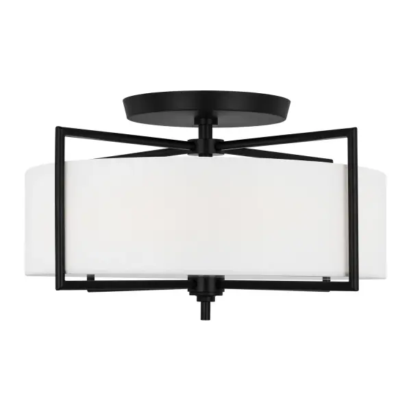 The Perno semi-flush mount brings vintage French design into modern spaces with its distinctive cruciform metal frame and cylindrical glass shade. The engineered hidden hardware maintains the clean aesthetic while the aged iron finish adds industrial warmth.