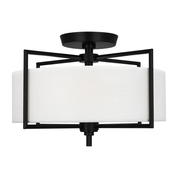 The Perno semi-flush mount brings vintage French mid-century charm with its cruciform metal frame and cylindrical glass shade. The Aged Iron finish and minimal structure create a sophisticated look perfect for modern and transitional spaces.