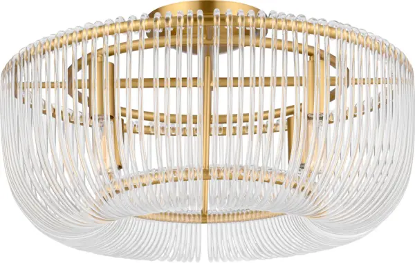 The Pierce Medium Flush Mount reimagines traditional crystal basket chandeliers with individually bent acrylic rods that create a scintillating light display. Perfect for spaces needing ceiling clearance without sacrificing elegance. - alternate view