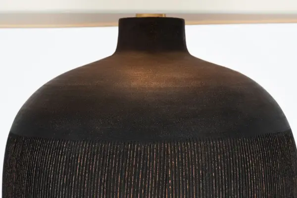 Portis 32" Combed Round Table Lamp in Black Wash Terracotta - Image 3